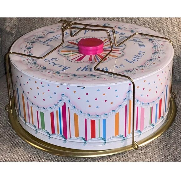 Department 56 "Every thing is Better with Cake and Frosting!" 12" Metal Cake Tin - Picture 1 of 4